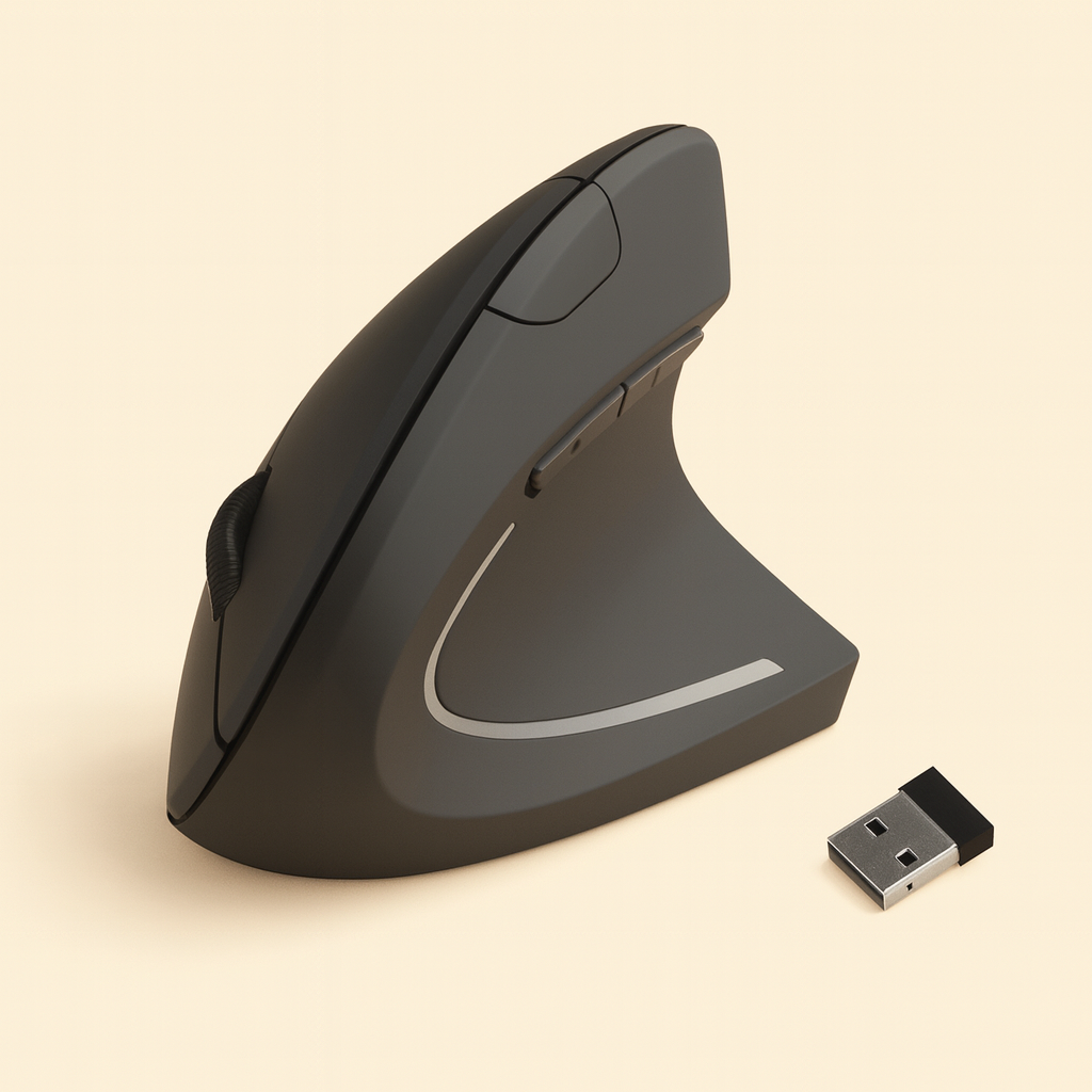 NovaBlk Ergonomic Vertical Wireless Mouse — 2.4GHz optical design with 3 adjustable DPI levels (800/1200/1600) and 6 responsive buttons. Built for comfort, precision, and reduced wrist strain — ideal for laptops and desktop computers.