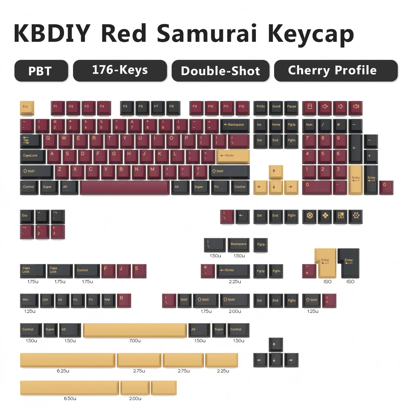 KBDiy 176 Keys Caps GMK Blue Samurai Keycap Cherry Profile Double Shot PBT for Mechanical Gaming Keyboard Retro ISO 7U Space Bar