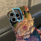 Pink Cute Oil Painting  Flowers Phone Case for iPhone 16 15 Pro Max 14 13 12 11 XS Max XR Flower Diamond Reflective Cover