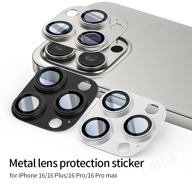 For iPhone 16 Pro Max Screen Protector 9H Corning Glass with Aluminum Metal Camera Lens Cover Protective Film for iPhone 16