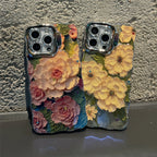 Pink Cute Oil Painting  Flowers Phone Case for iPhone 16 15 Pro Max 14 13 12 11 XS Max XR Flower Diamond Reflective Cover