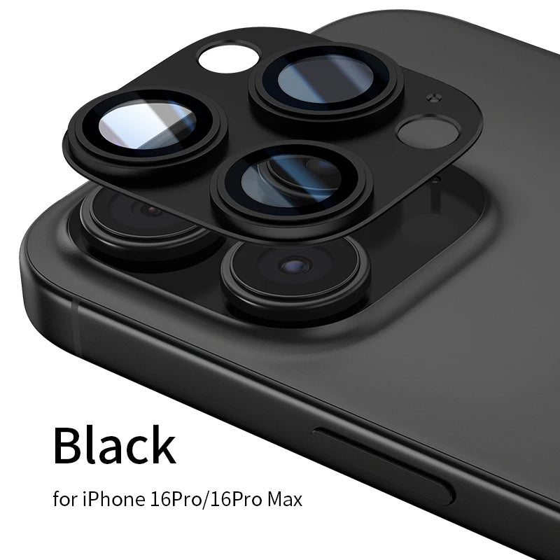 For iPhone 16 Pro Max Screen Protector 9H Corning Glass with Aluminum Metal Camera Lens Cover Protective Film for iPhone 16