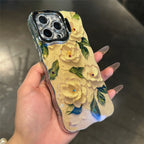 Pink Cute Oil Painting  Flowers Phone Case for iPhone 16 15 Pro Max 14 13 12 11 XS Max XR Flower Diamond Reflective Cover