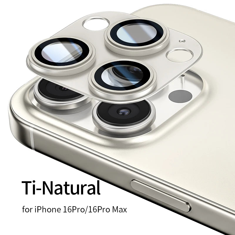 For iPhone 16 Pro Max Screen Protector 9H Corning Glass with Aluminum Metal Camera Lens Cover Protective Film for iPhone 16