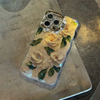 Pink Cute Oil Painting  Flowers Phone Case for iPhone 16 15 Pro Max 14 13 12 11 XS Max XR Flower Diamond Reflective Cover
