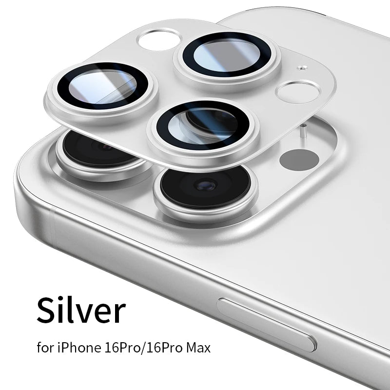 For iPhone 16 Pro Max Screen Protector 9H Corning Glass with Aluminum Metal Camera Lens Cover Protective Film for iPhone 16