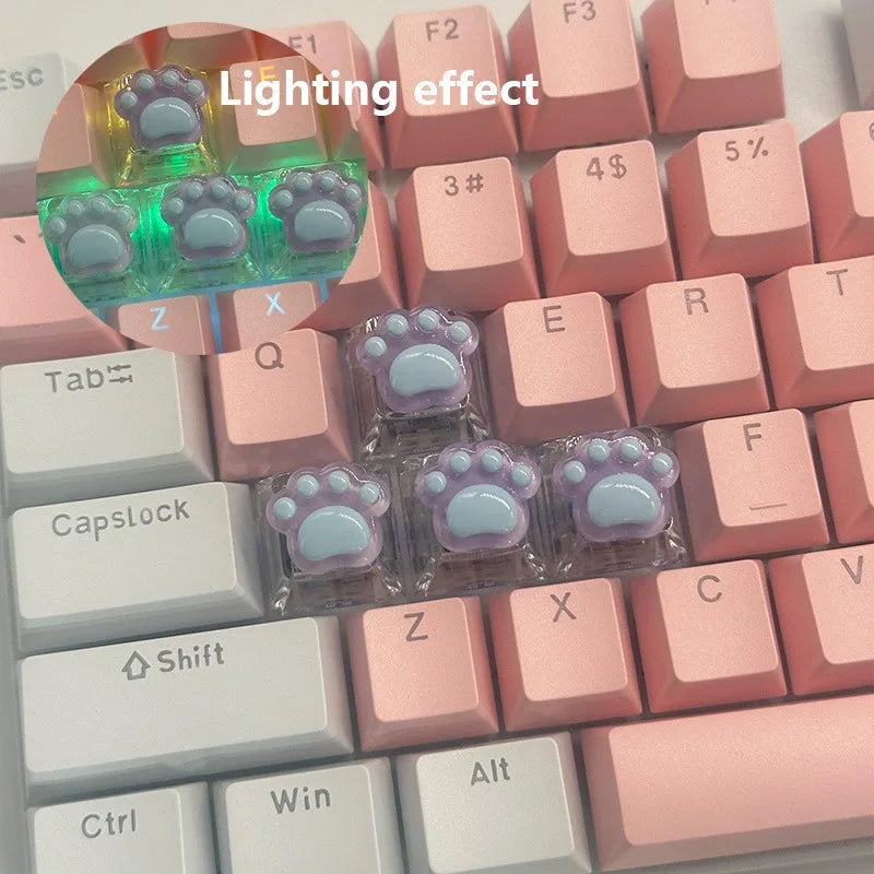4pcs high-quality epoxy resin DIY semi transparent cute cat paw cross axis mechanical keyboard keycaps universal accessories
