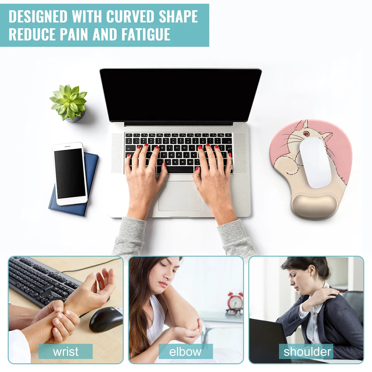 Pink Base Lovely Cat Mouse Pad Wrist Support-3D Ergonomic Soft Anti-Slip Wrist Rest Support Mat Computer MousePad for Office  PC