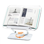 Acrylic Book Stand for Reading Adjustable Book Holder with 360° Rotating Base Elastic Page Clips Foldable Laptop Stand