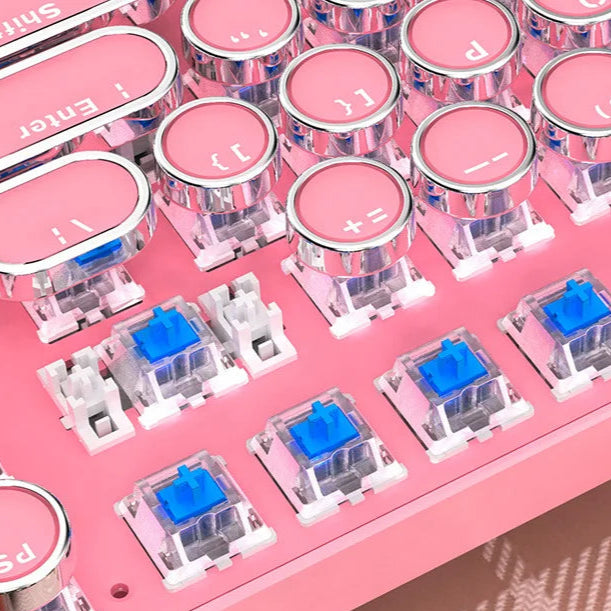 New Real mechanical keyboard, green axis, girls' internet, pink, blue, round key game, punk mechanical keyboard