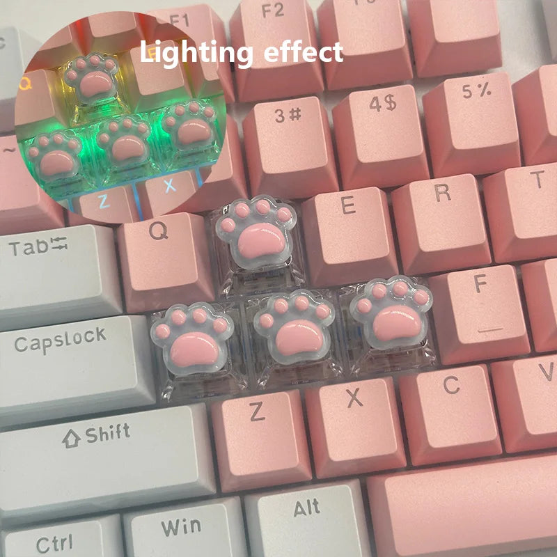 4pcs high-quality epoxy resin DIY semi transparent cute cat paw cross axis mechanical keyboard keycaps universal accessories
