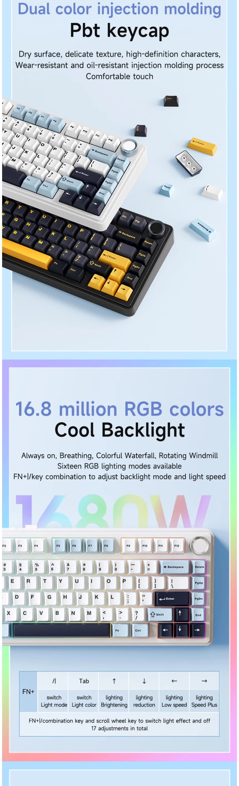 AULA F75 2.4G Wireless/Bluetooth/Wired Gaming Mechanical Keyboard RGB Customized 75% Layout OEM Profile Gasket Structure