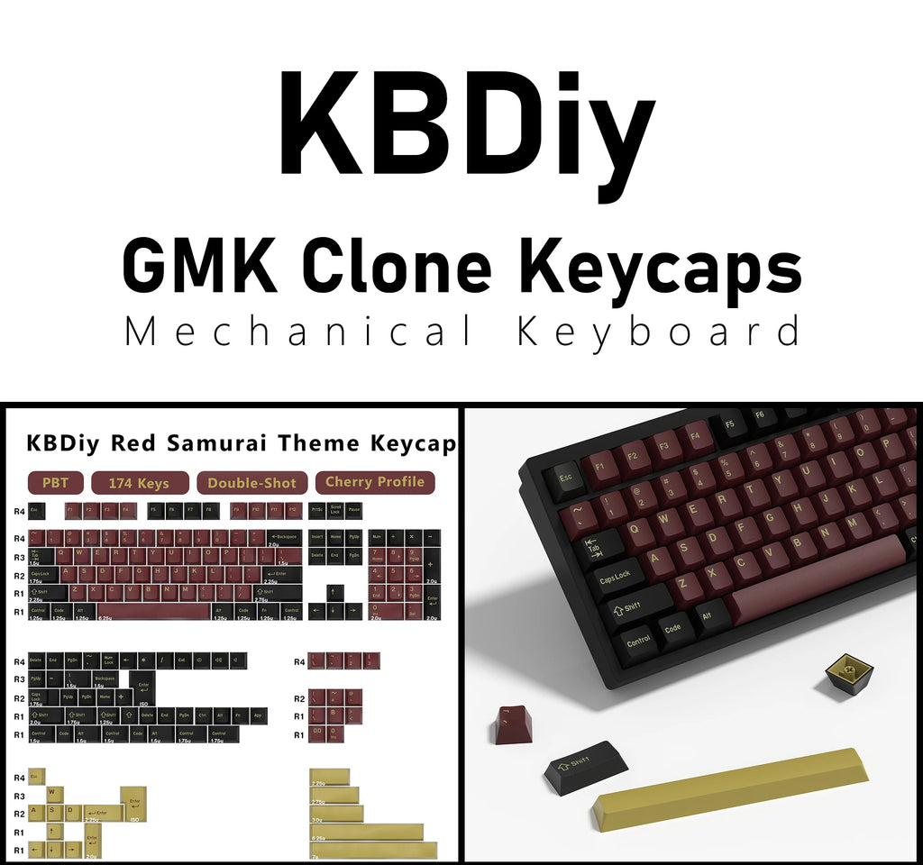 KBDiy 176 Keys Caps GMK Blue Samurai Keycap Cherry Profile Double Shot PBT for Mechanical Gaming Keyboard Retro ISO 7U Space Bar