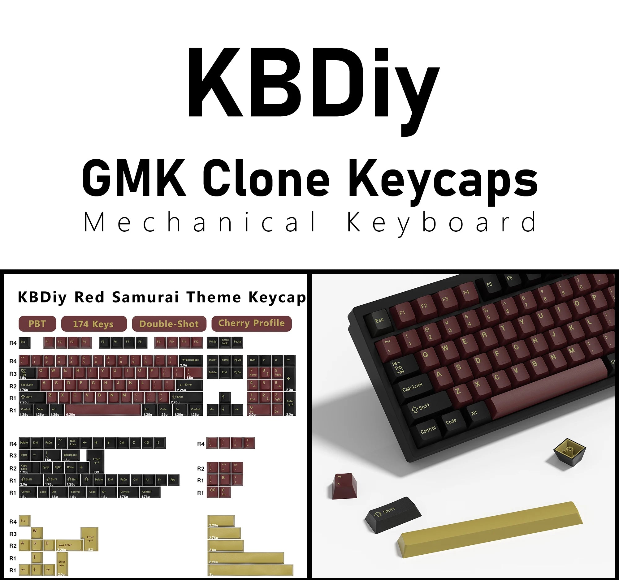 KBDiy 176 Keys Caps GMK Blue Samurai Keycap Cherry Profile Double Shot PBT for Mechanical Gaming Keyboard Retro ISO 7U Space Bar