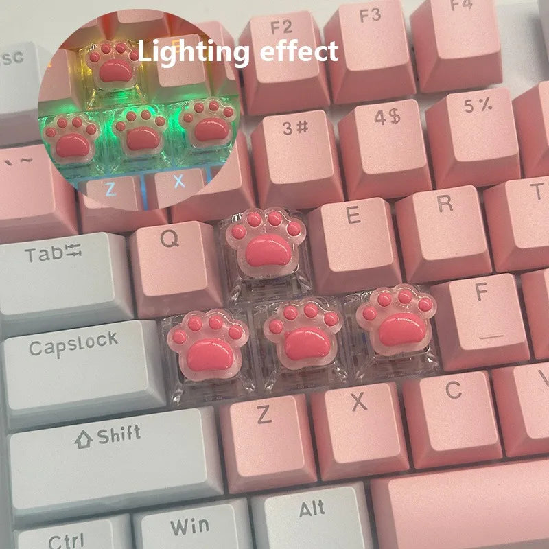 4pcs high-quality epoxy resin DIY semi transparent cute cat paw cross axis mechanical keyboard keycaps universal accessories
