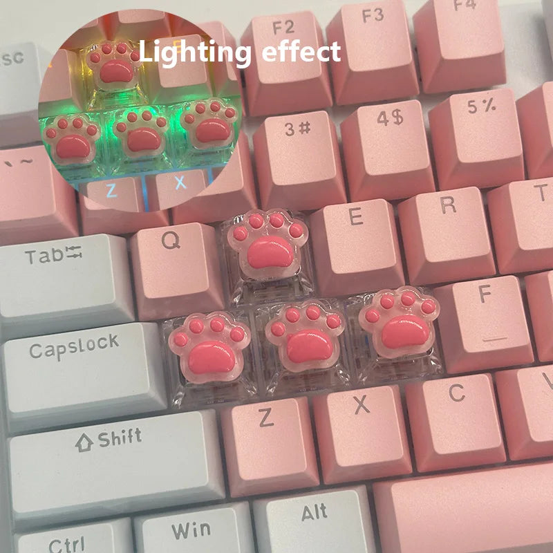 4pcs high-quality epoxy resin DIY semi transparent cute cat paw cross axis mechanical keyboard keycaps universal accessories