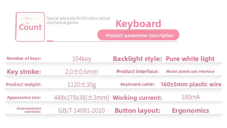 New Real mechanical keyboard, green axis, girls' internet, pink, blue, round key game, punk mechanical keyboard