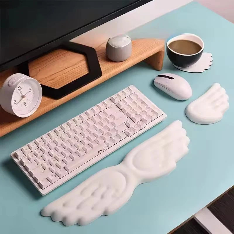 Keyboard Mouse Wrist Rest Pad Material Angel Wing Memory Foam Anti-Slip Desktop Office Gamer Mouse Mechanical Key Wrist Rest Pad