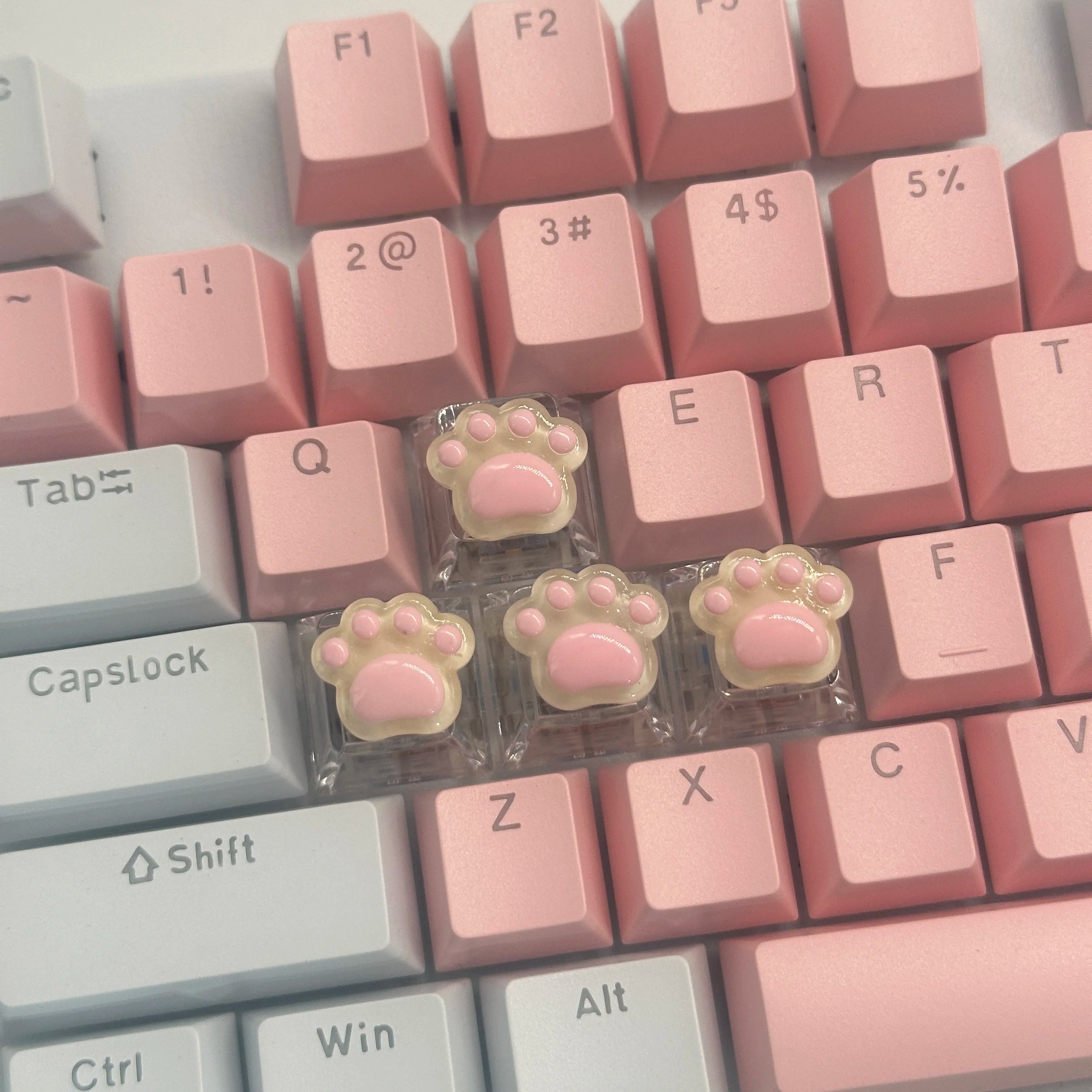 4pcs high-quality epoxy resin DIY semi transparent cute cat paw cross axis mechanical keyboard keycaps universal accessories
