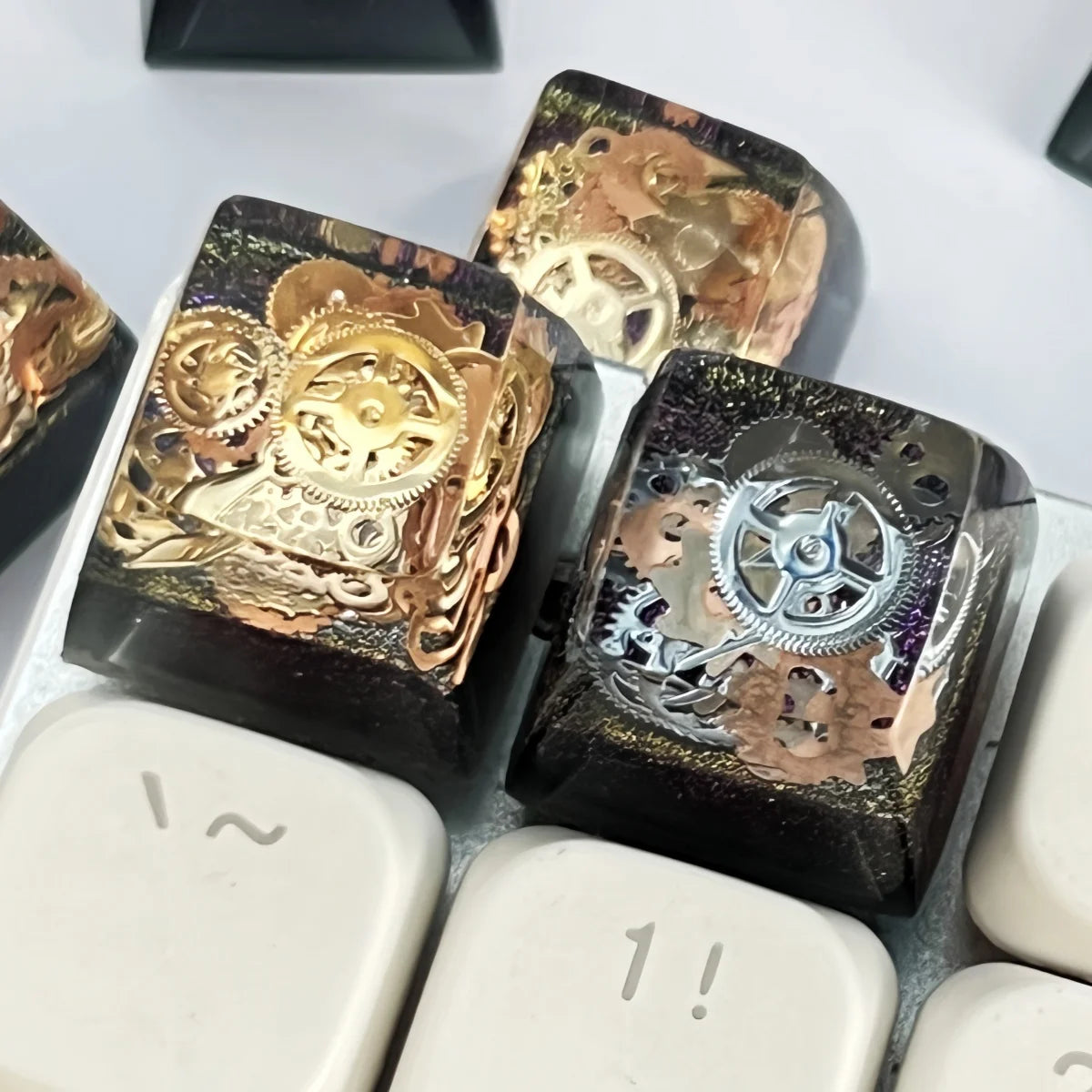 SA R1 Profile Black Gold Time Resin Keycaps Personalized Handmade Single for MX Mechanical Keyboard