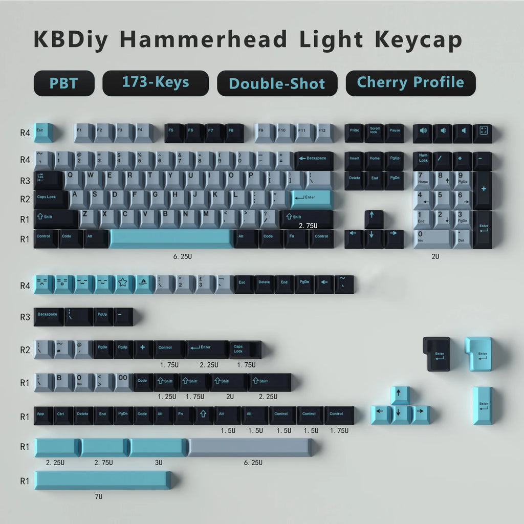 KBDiy 176 Keys Caps GMK Blue Samurai Keycap Cherry Profile Double Shot PBT for Mechanical Gaming Keyboard Retro ISO 7U Space Bar