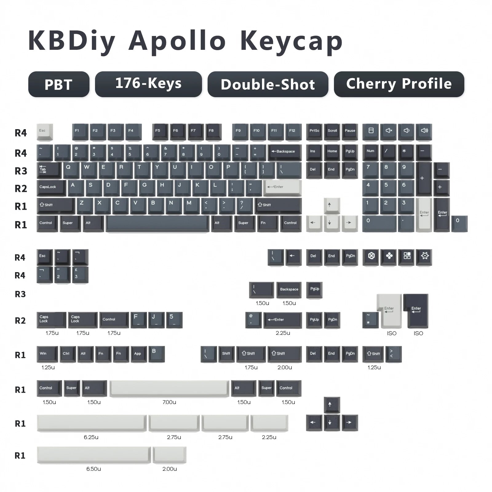 KBDiy 176 Keys Caps GMK Blue Samurai Keycap Cherry Profile Double Shot PBT for Mechanical Gaming Keyboard Retro ISO 7U Space Bar
