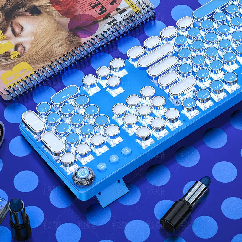 New Real mechanical keyboard, green axis, girls' internet, pink, blue, round key game, punk mechanical keyboard