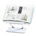 Acrylic Book Stand for Reading Adjustable Book Holder with 360° Rotating Base Elastic Page Clips Foldable Laptop Stand