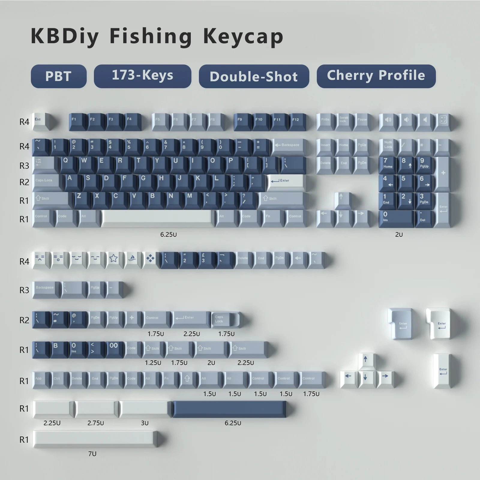 KBDiy 176 Keys Caps GMK Blue Samurai Keycap Cherry Profile Double Shot PBT for Mechanical Gaming Keyboard Retro ISO 7U Space Bar