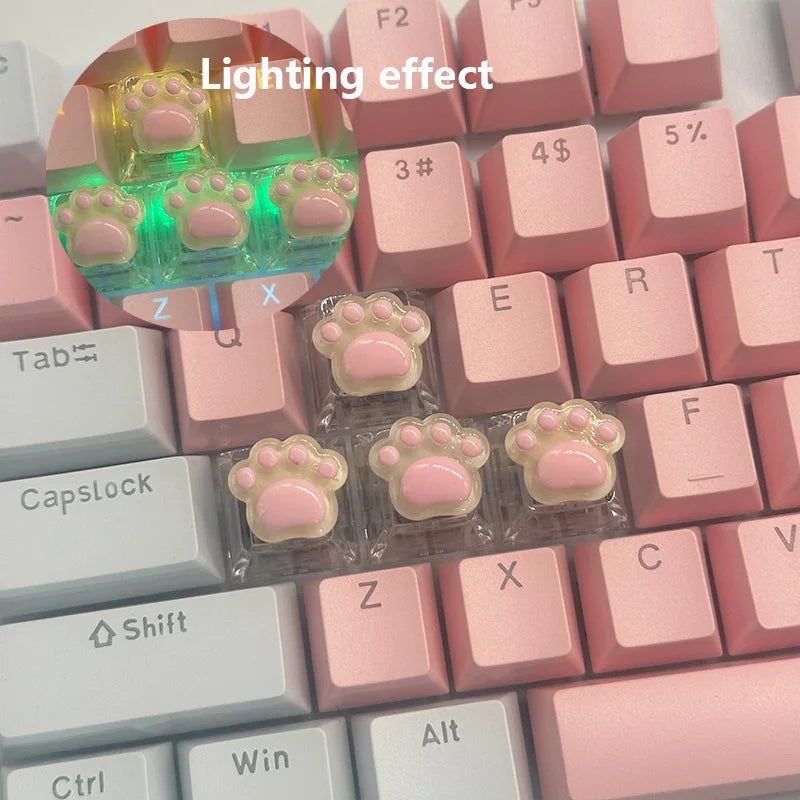 4pcs high-quality epoxy resin DIY semi transparent cute cat paw cross axis mechanical keyboard keycaps universal accessories