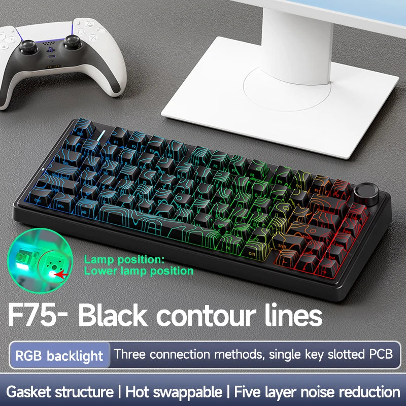 AULA F75 2.4G Wireless/Bluetooth/Wired Gaming Mechanical Keyboard RGB Customized 75% Layout OEM Profile Gasket Structure