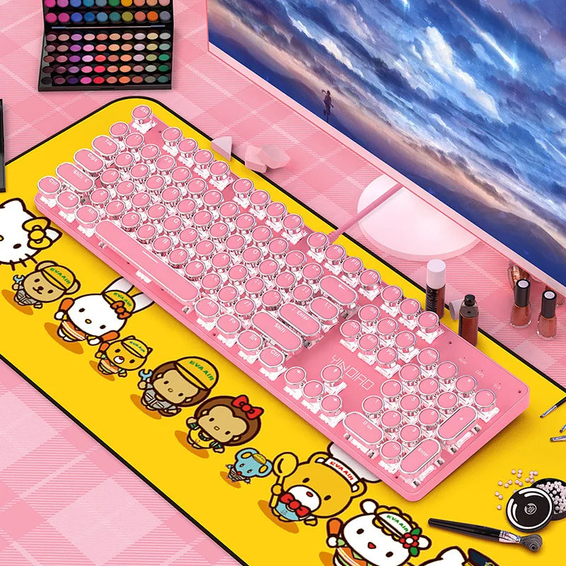 New Real mechanical keyboard, green axis, girls' internet, pink, blue, round key game, punk mechanical keyboard