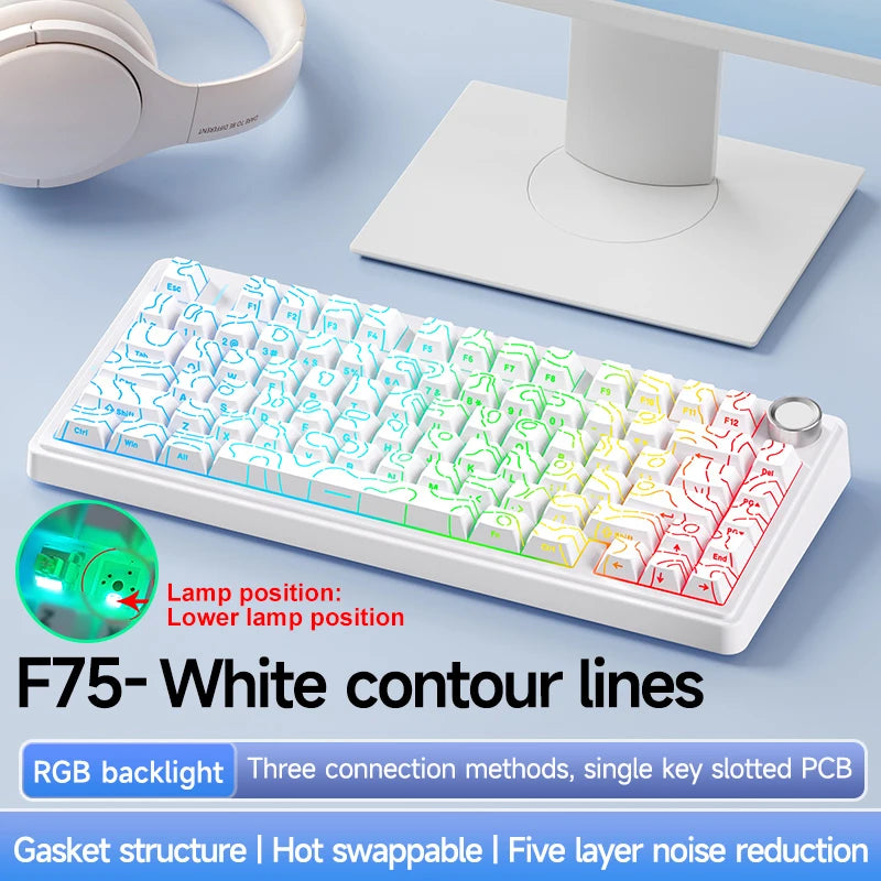 AULA F75 2.4G Wireless/Bluetooth/Wired Gaming Mechanical Keyboard RGB Customized 75% Layout OEM Profile Gasket Structure