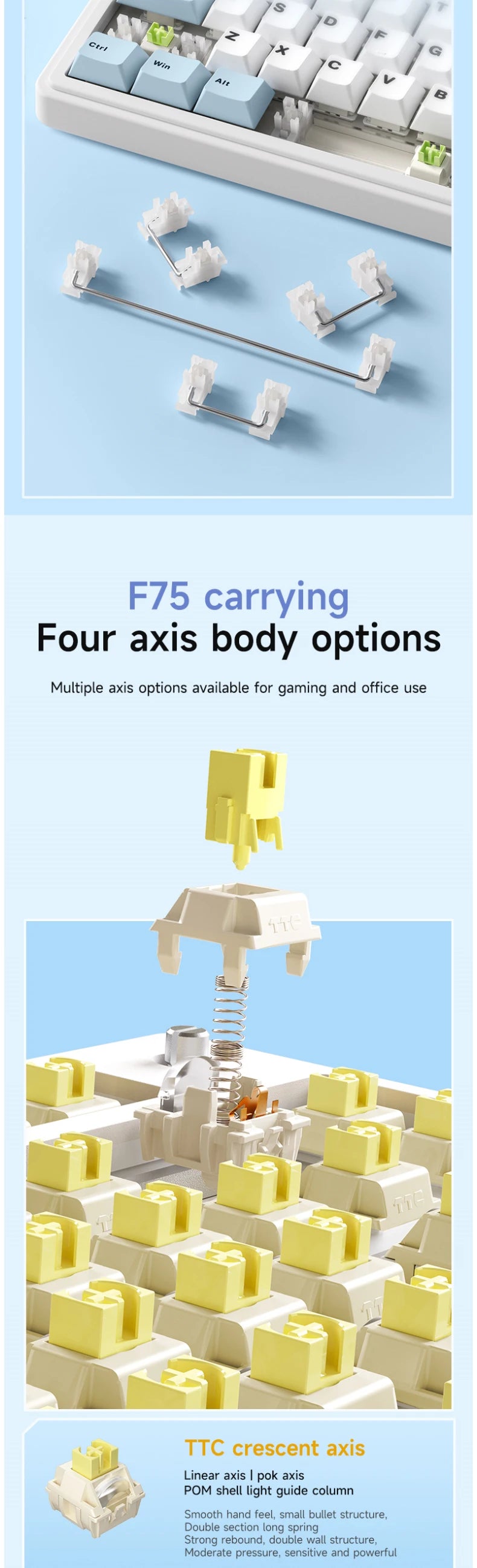 AULA F75 2.4G Wireless/Bluetooth/Wired Gaming Mechanical Keyboard RGB Customized 75% Layout OEM Profile Gasket Structure