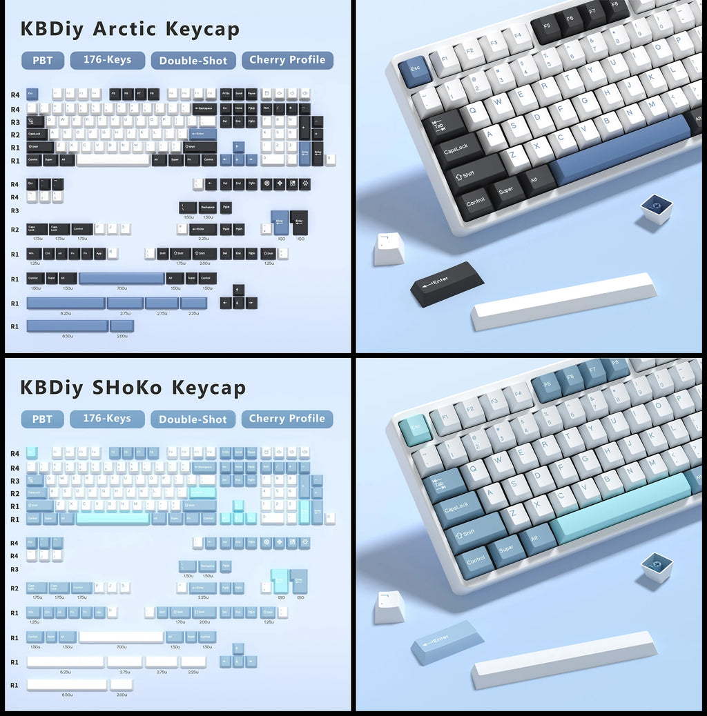 KBDiy 176 Keys Caps GMK Blue Samurai Keycap Cherry Profile Double Shot PBT for Mechanical Gaming Keyboard Retro ISO 7U Space Bar