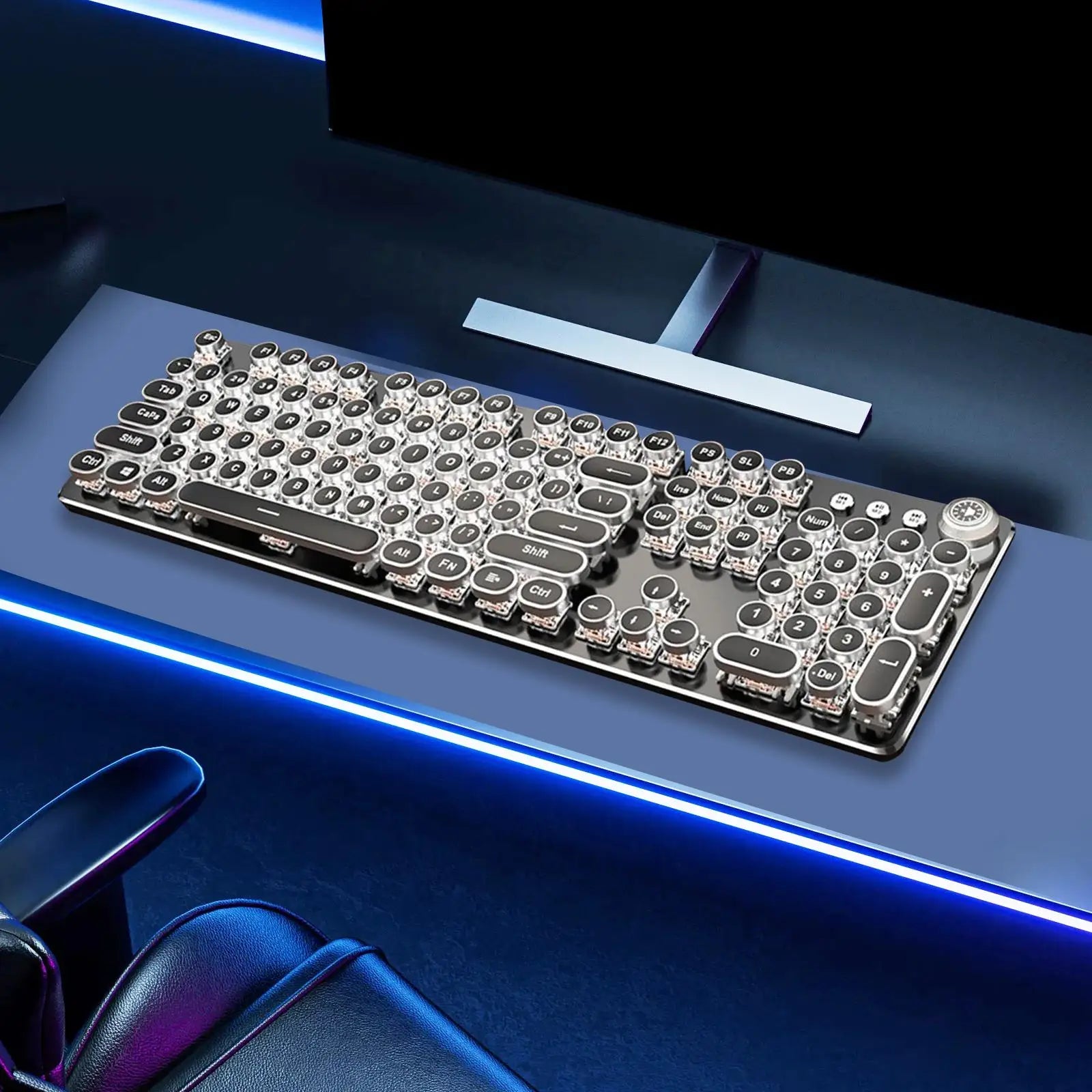 Mechanical Gaming Keyboard USB Wired Keyboard Steampunk Keyboard Black Switch Retro Punk 104 Key Round Keycaps for PC Office