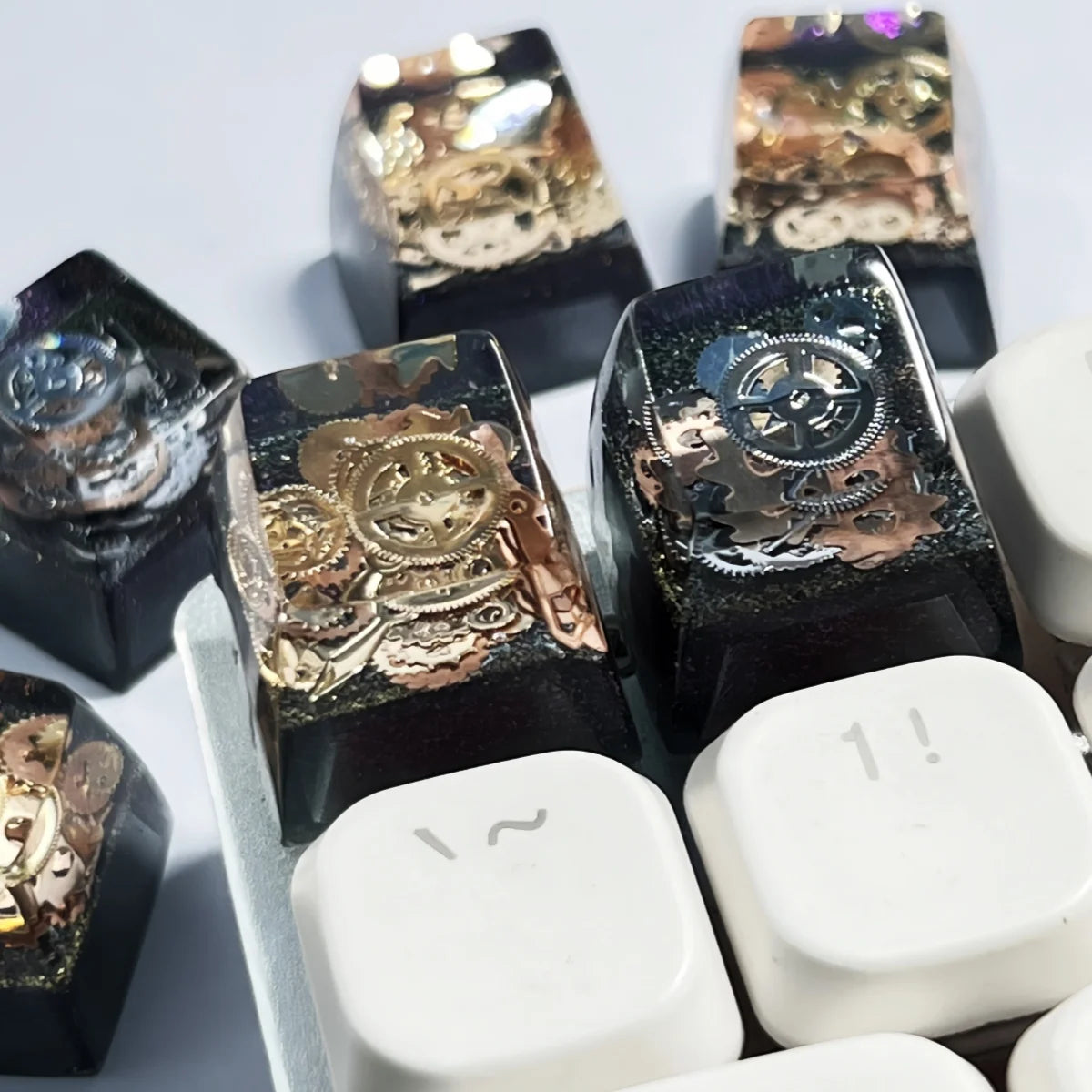 SA R1 Profile Black Gold Time Resin Keycaps Personalized Handmade Single for MX Mechanical Keyboard