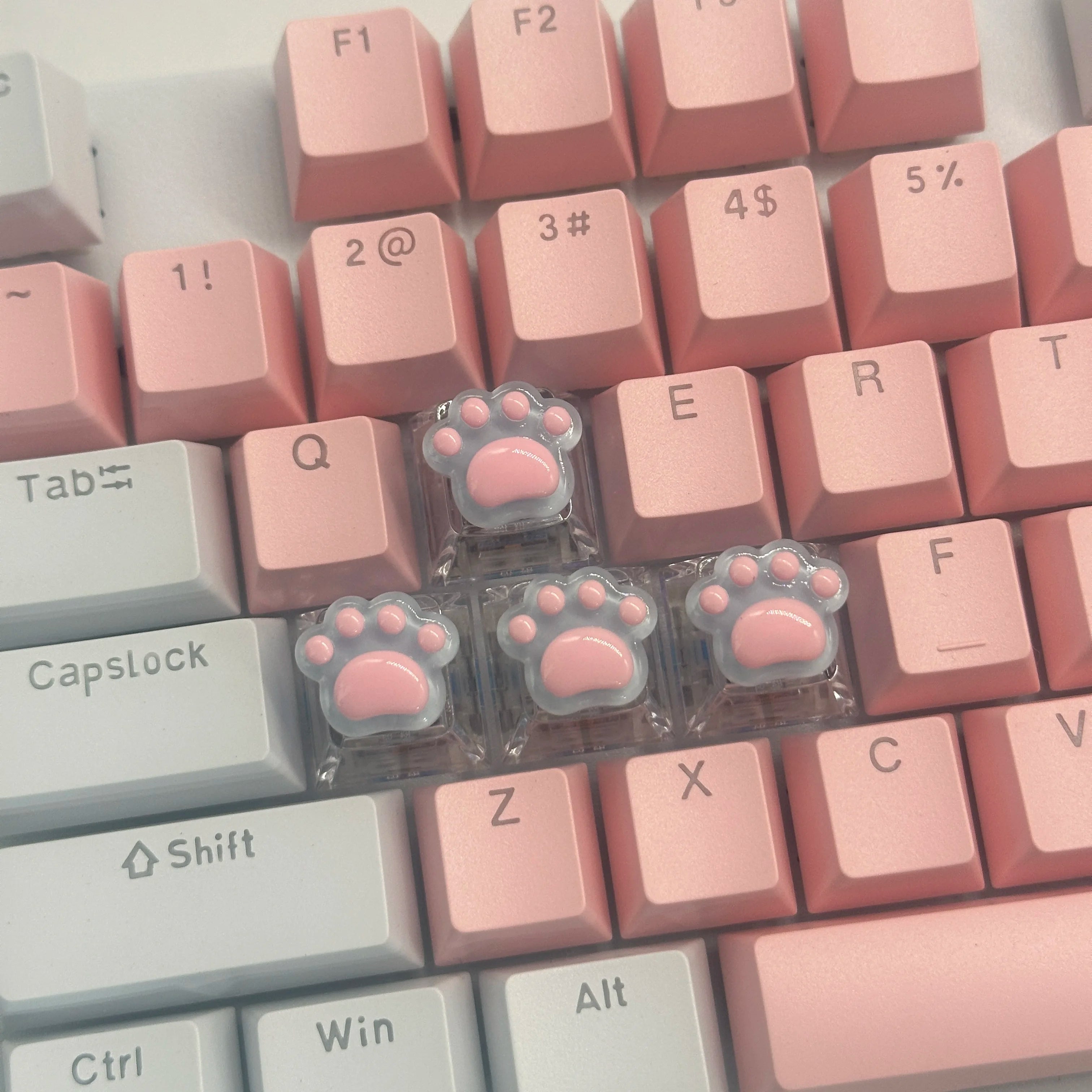 4pcs high-quality epoxy resin DIY semi transparent cute cat paw cross axis mechanical keyboard keycaps universal accessories