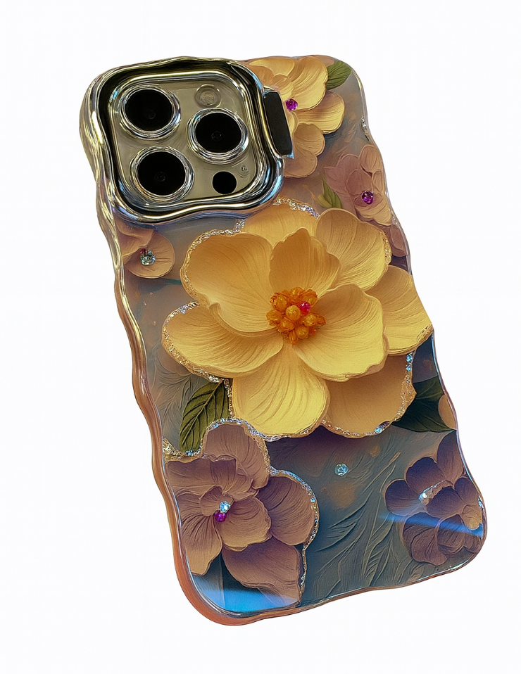 Pink Cute Oil Painting  Flowers Phone Case for iPhone 16 15 Pro Max 14 13 12 11 XS Max XR Flower Diamond Reflective Cover
