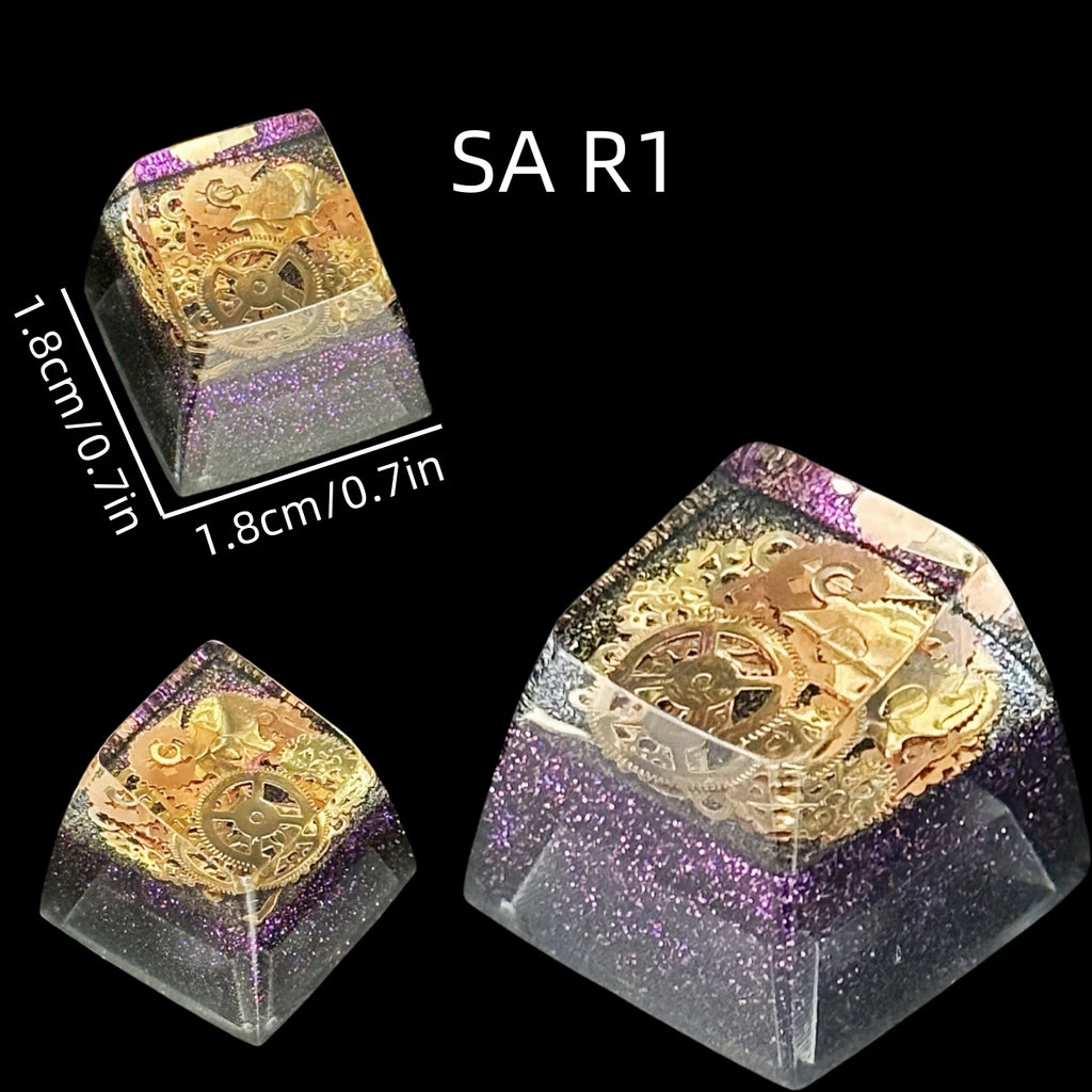 SA R1 Profile Black Gold Time Resin Keycaps Personalized Handmade Single for MX Mechanical Keyboard