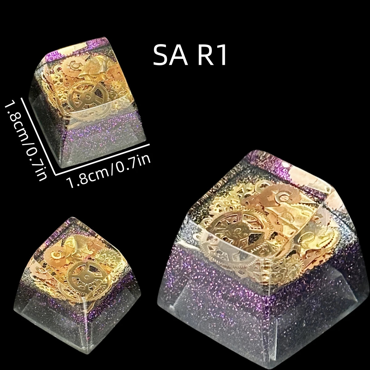 SA R1 Profile Black Gold Time Resin Keycaps Personalized Handmade Single for MX Mechanical Keyboard