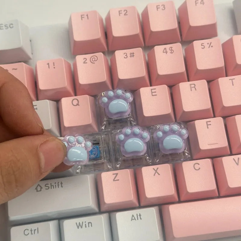 4pcs high-quality epoxy resin DIY semi transparent cute cat paw cross axis mechanical keyboard keycaps universal accessories