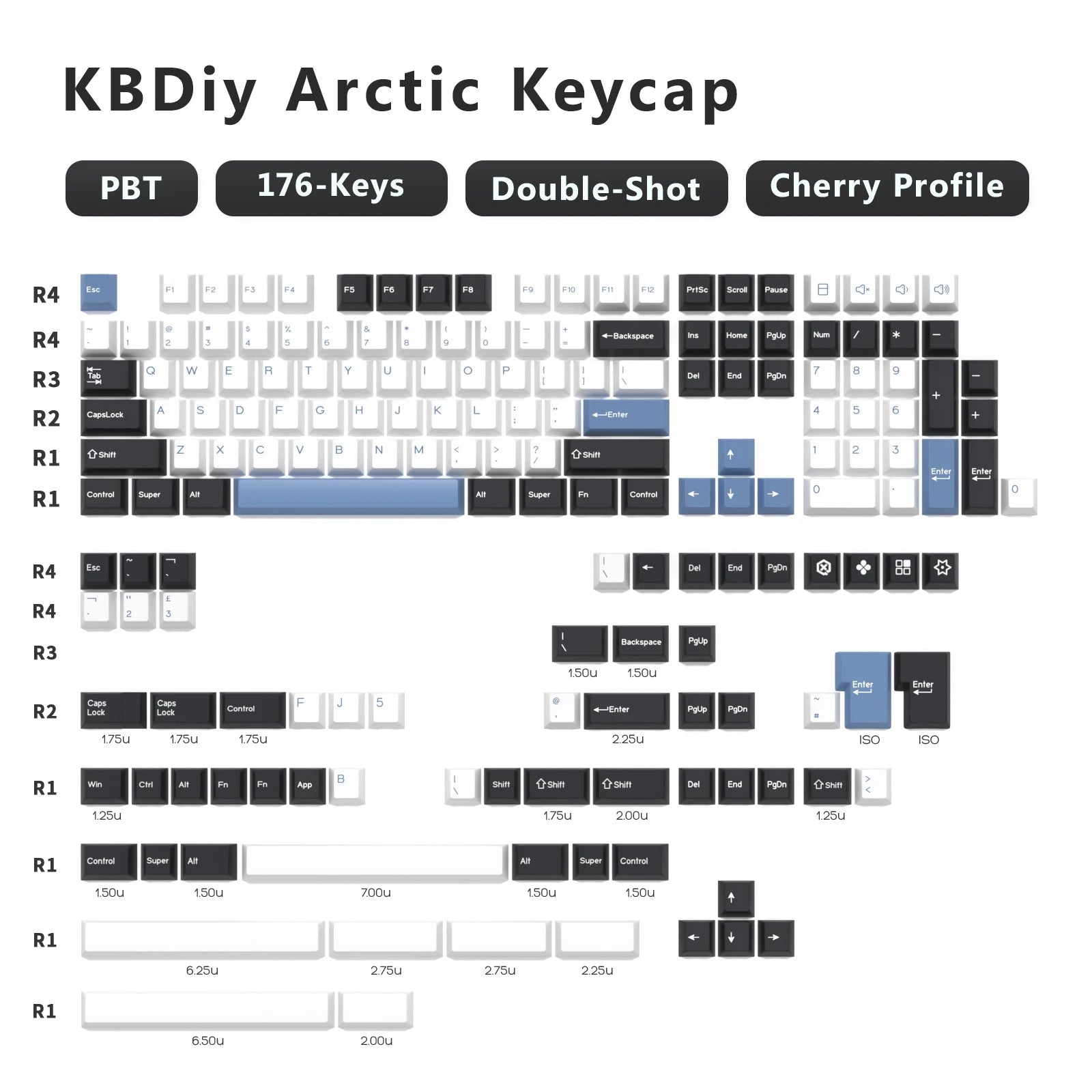 KBDiy 176 Keys Caps GMK Blue Samurai Keycap Cherry Profile Double Shot PBT for Mechanical Gaming Keyboard Retro ISO 7U Space Bar