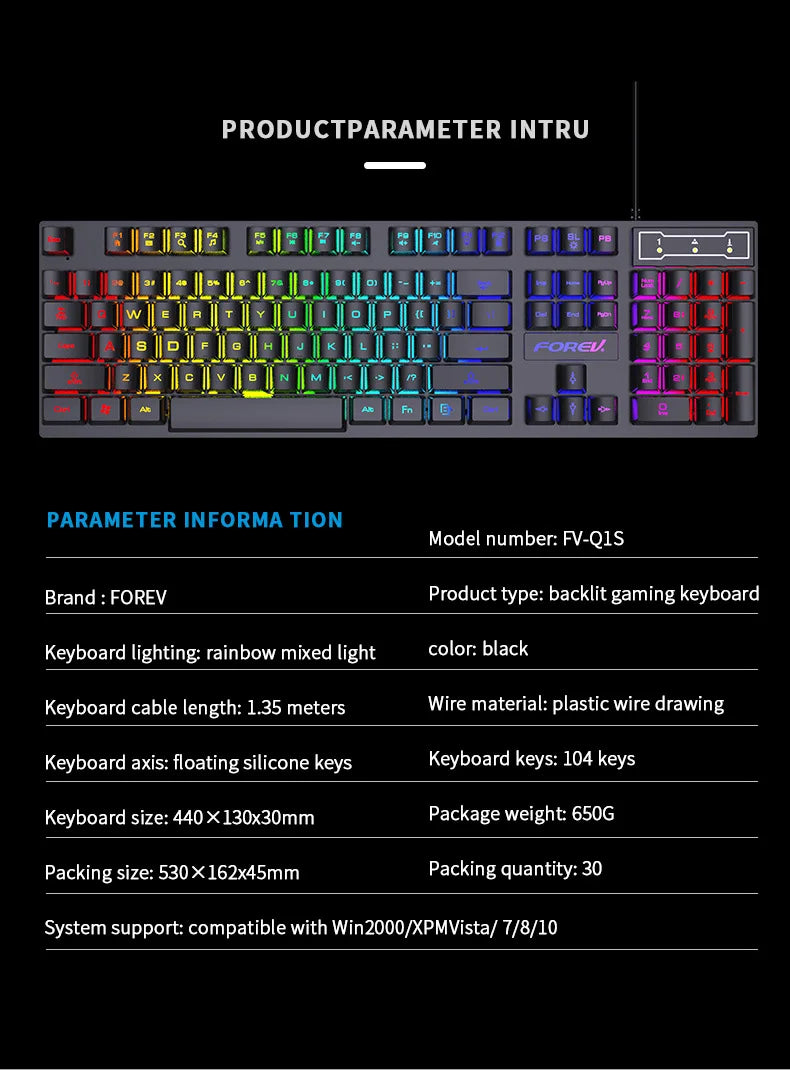 Mechanical Keyboard Wired Gaming Keyboard 104 Keys RGB Backlit Receiver for Laptop Desktop Ergonomics Keycap PC Accessories