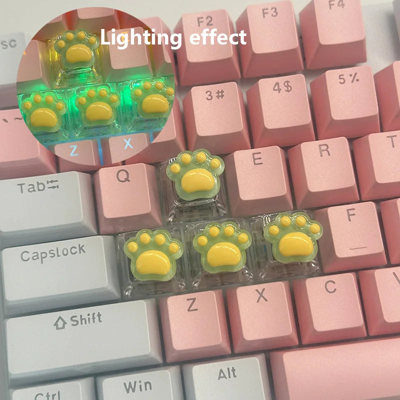 4pcs high-quality epoxy resin DIY semi transparent cute cat paw cross axis mechanical keyboard keycaps universal accessories