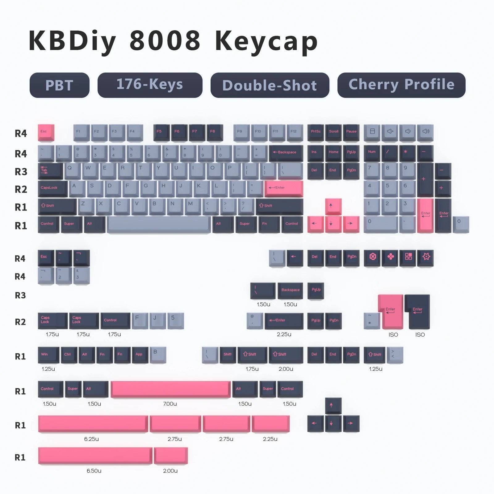KBDiy 176 Keys Caps GMK Blue Samurai Keycap Cherry Profile Double Shot PBT for Mechanical Gaming Keyboard Retro ISO 7U Space Bar
