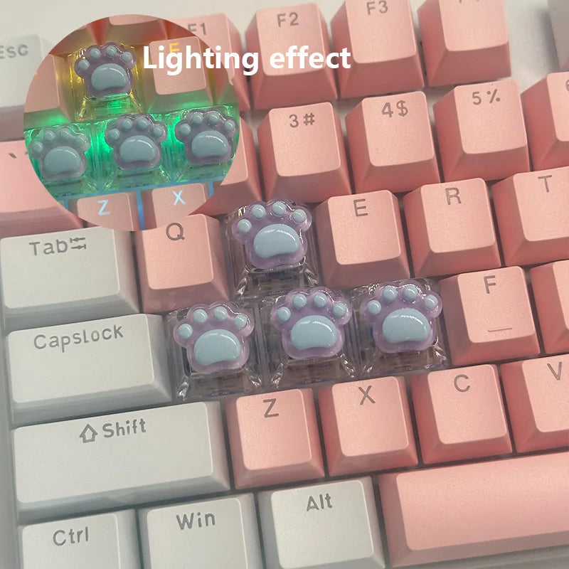 4pcs high-quality epoxy resin DIY semi transparent cute cat paw cross axis mechanical keyboard keycaps universal accessories