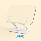 NovaBlk Acrylic Book Stand for Reading Adjustable Book Holder with 360° Rotating Base Elastic Page Clips Foldable Laptop Stand